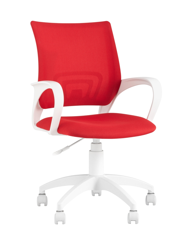 Кресло офисное Topchairs ST-BASIC-W спинка белая сетка сиденье красная ткань крестовина белый пластик SG5549