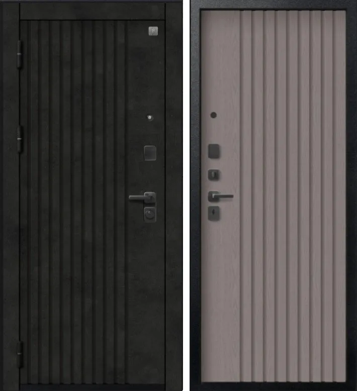 Фото Дверь V-15 Черный муар + Бетон темный - Софт ясень грей DIS007351